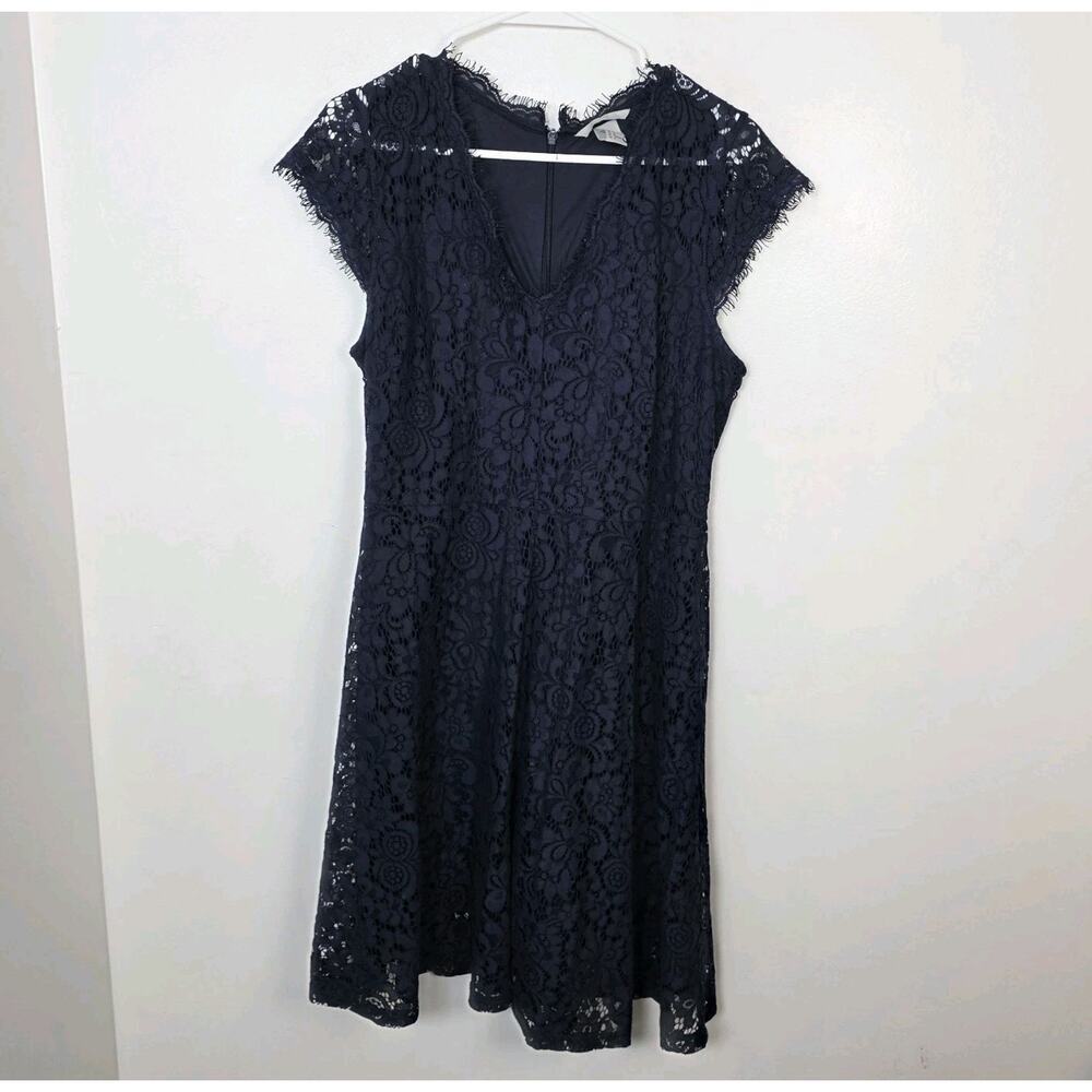 H&M Navy Blue Girly Feminine Lace Fit & Flare Mini Dress Size Medium